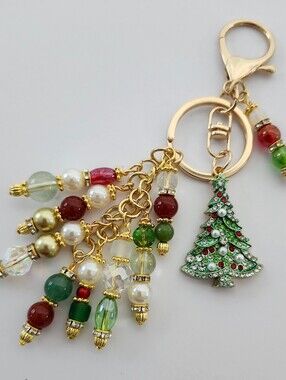 Christmas Tree Purse Charrm or Keychain Carnelian Aventurine Handcrafted
